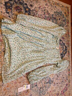 Kingston Grey Green Floral Summer Dress Size M
